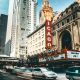 Chicago Theater in time lapse photography during daytime