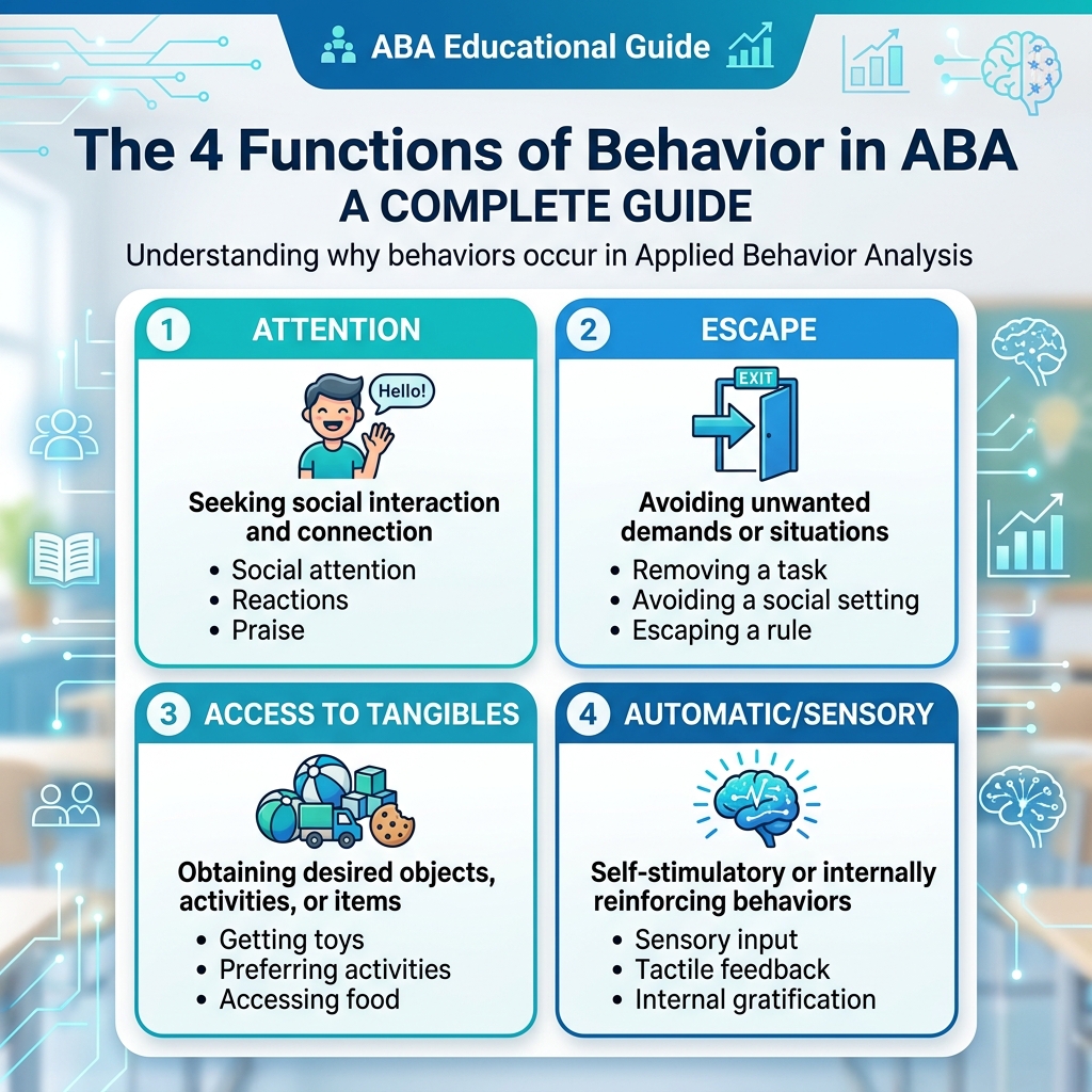 The 4 Functions of Behavior in ABA - complete SEAT guide with tables and examples
